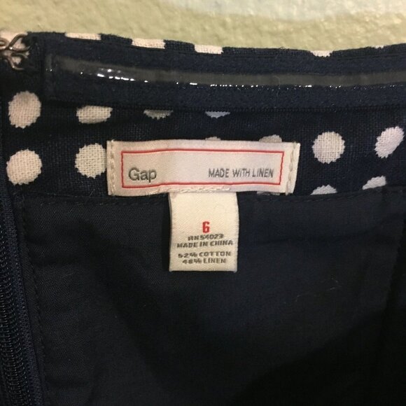 Women's Gap Linen Blend Navy Blue White‎ Polka Dot Strapless A-Line Dress Size 6 - Picture 3 of 4